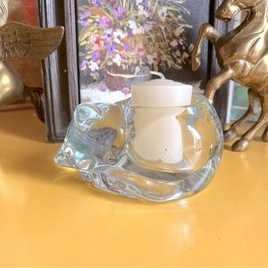 Vintage Indiana Glass Co Clear Glass Sleeping Cat Votive Candle Holder